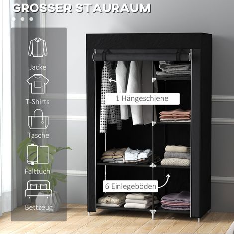 MEUBLIV Stoffschrank 103 x 43 x 162,5 cm Schwarz – 6 Ablagen, Kleiderstange (1/5)