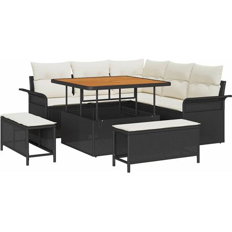 Maison Exclusive - Set Divano da Giardino 8 pz 7-Numero di posti Nero e Crema (1/5)