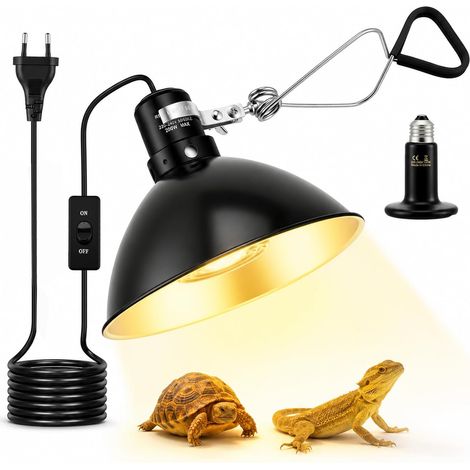 Lampe Chauffante Terrarium Dome avec100W E27 Ampoule, Crochets et Pinces Support de lampe Chauffante à Réflecteur, 21cm Portable Chauffe-tortue Réservoir de reptiles pour Tortue Serpent Lézard (1/5)