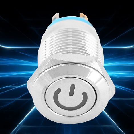 Interrupteur à bouton métallique de 12 mm avec icône d'alimentation, voyant LED bleu, réarmement automatique, 1 interrupteur NO (12 V) (1/3)