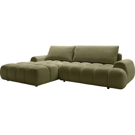 Canapé d'angle gauche convertible en tissu chenille vert FARNETA (1/5)