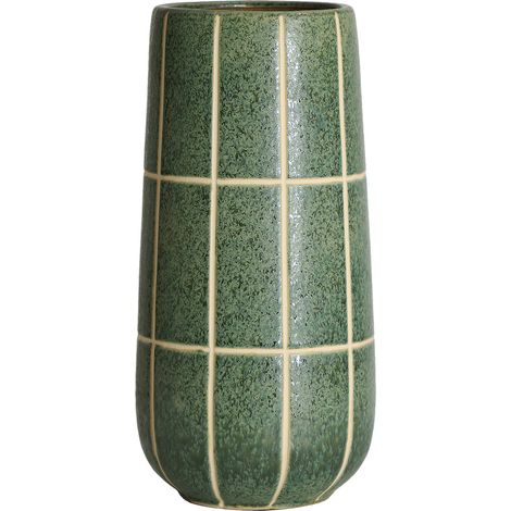 Vase vert en céramique au style contemporain - vert mat avec lignes claires (1/5)