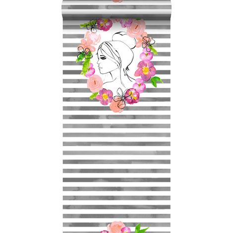 papier peint intissé XXL Parisiennes noir, blanc, rose, jaune et vert - ESTAhome (1/5)