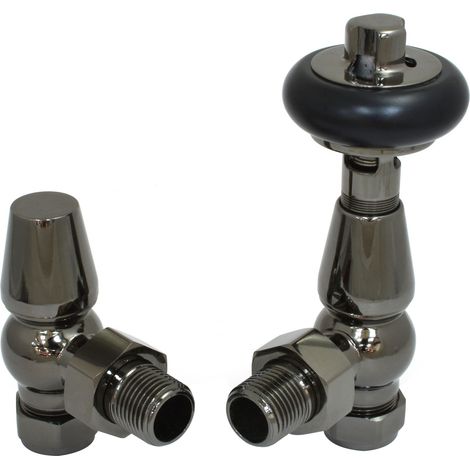 Warmehaus Chelsea Traditional Angled TRV Thermostatic Radiator Valves Black Nickel