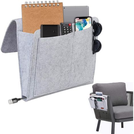 Organisateur de Chevet, Sac de Rangement Lit Chevet, Pratique Organisateur de Lit, Organisateur Lit Dortoir, avec 5 Poches, pour Mettre Livres, Téléphones Portables, Verres, Collations Près du Lit (1/5)