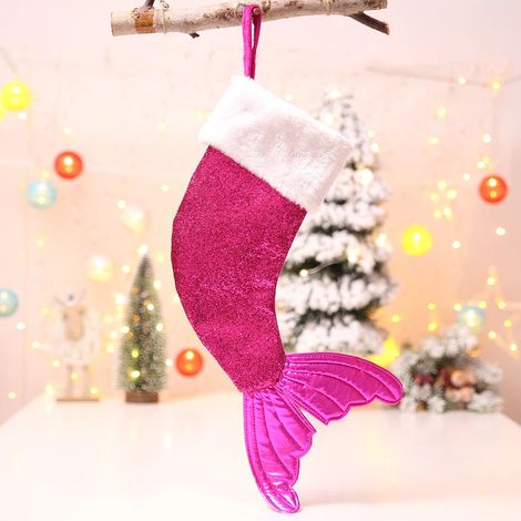 Chaussette de Noël à paillettes en forme de queue de poisson, décoration de Noël (rose) (1/3)
