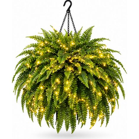 Helecho artificial de Boston con luces, planta decorativa verde. (1/5)