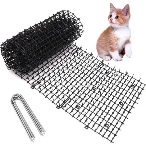 200 28 cm Tapis anti-chat pour chat Tapis répulsif pour chat Répulsif pour chat en plastique avec 8 piquets Filet barbelé pour animaux sauvages Protection des plantes Jardin extérieur (1/4)