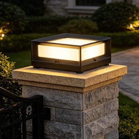 Lampe de Pilier Extérieur LED 15W, IP65 3000k Blanc Chaud, Aluminium  Borne Éclairage Extérieur pour Jardin, Chemin, Portail, Porche, 22x22x10 cm, Noir (1/5)