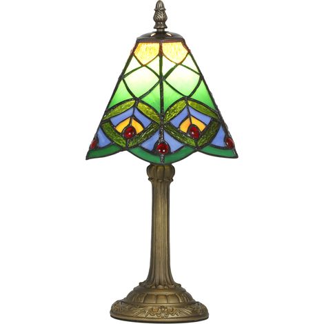 HOMCOM Handcrafted Stained Glass Bedside Lamp, Tiffany Style Table Lamp
