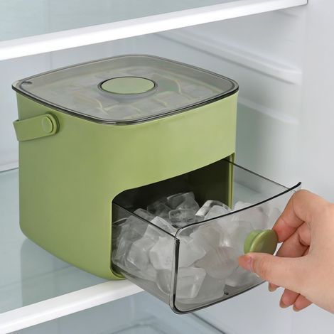 Bac à glaçons à démoulage facile par pression – Libérez tous les glaçons en une seconde – Capacité de 48 glaçons – Avec poignée, pince à glaçons et panier – Pour la maison, le bureau ou le bar – Vert (1/5)