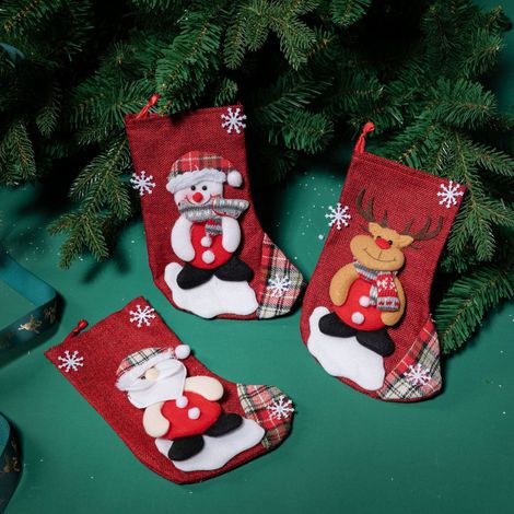 décorations de bas Noël à suspendre pour cheminée sacs cadeaux avec renne bonhomme neige père . 23 x 17 cm Lot de 3 17 cm (1/5)