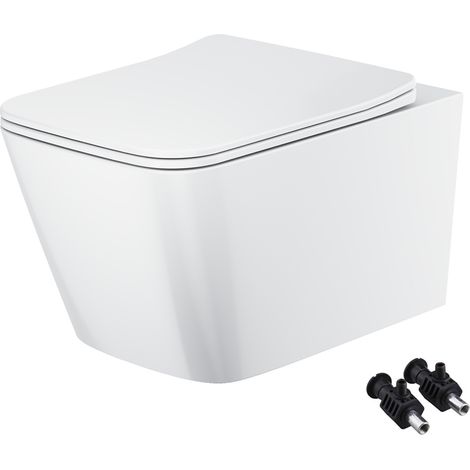 Gloss White Rimless Square Wall Hung Toilet Pan with Soft Close Seat - Hidden Fixations (1/3)