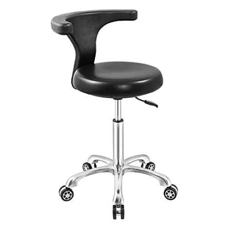 Chaise à roulettes réglable pour bureau, cuisine, dentiste, boutique, laboratoire et maison (Noir) (1/5)