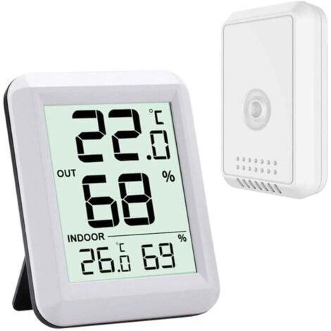 Pair Innen- und Außenthermometer – Digitales Thermometer-Hygrometer mit großem LCD-Bildschirm – Vernetztes Thermometer mit drahtlosem Außensensor – für Büro/Zuhause/Schlafzimmer (Weiß)