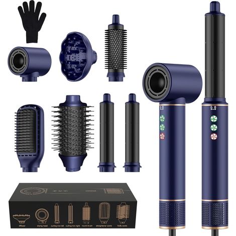 Air Styler 7 in 1 Blowing Brush 110,000 rpm 20 M/S for Quick Drying, Airbrush Hair Styler 320 Million Ions with Curling Iron, Straightening Brush (1/5)