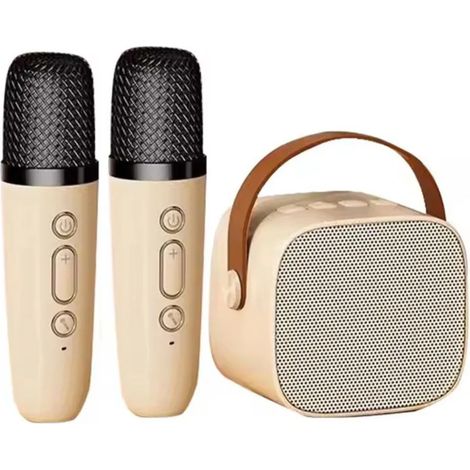 Mini enceinte Bluetooth portable beige, machine karaoké, son stéréo surround, usage domestique