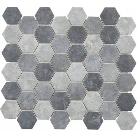 Decoon – Mosaïque en verre hexagonale mix gris 32.5 x 28 cm – Résistante à l'humidité et aux rayures – Pour murs intérieurs et extérieurs