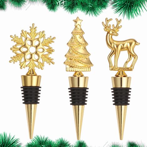 Bouchons de bouteille de vin, lot de 3, motif flocons de neige, sapin et cerf, pour Noël-AquaForge (1/4)