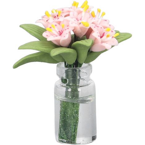 Fleur de lys artificielle rose miniature pour maison de poupée, accessoire de plante miniature, cadeau pour la décoration intérieure (1/5)