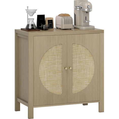 Beyamis Buffet-Küchenmöbel mit zwei Türen in Rattanoptik und verstellbarem Einlegeboden, 75 x 38 x 77 cm, Naturholz