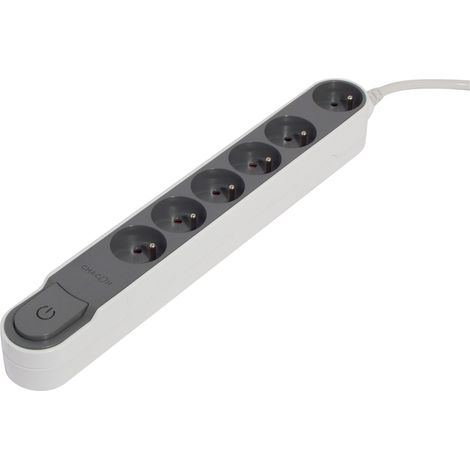 Chacon - prise multi. 3m 6x16a avec inter. Gris fonce - - (1/3)
