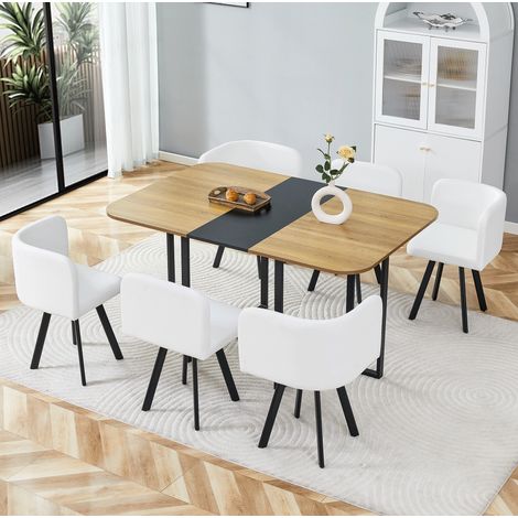 Set tavolo e sedie allungabile 4-6 posti, 150 x 100 x 79 cm, legno naturale e nero DESVIAE (1/5)