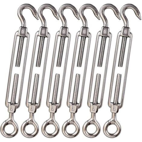 BUNTHAUS PA Lot de 5 M6 Tendeur Cable Inox 6mm Tendeur Cloture Crochet Tendeur 304 en Acier Inoxydable Réglable Tendeur Grillage pour Corde Cable Fil à Linge Jardin Grillage (1/4)
