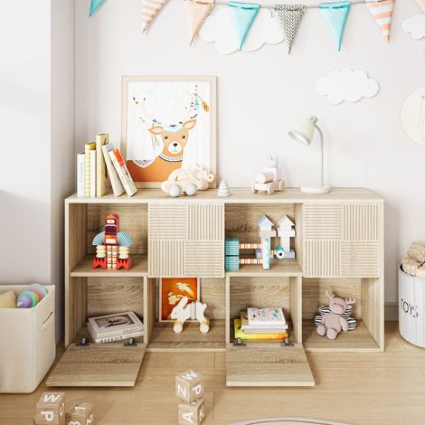 Libreria/Contenitore 125x60x30 cm, Mobile Multifunzionale con 4 Ripiani Aperti e 4 Ante, Credenza Moderna per Soggiorno, Camera da Letto e Ufficio - Naturale