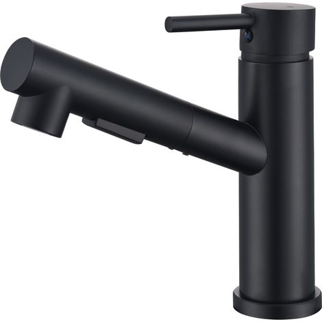 cuisine robinet noir extensible salle de bain douchette jet d'eau, levier unique évier (1/5)