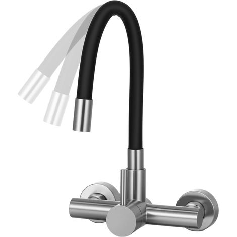 Robinet de cuisine flexible noir avec deux modes d'eau chaude et froide, robinet mural pivotant à 360 degrés pour cuisine, salle de bain et buanderie (1/5)