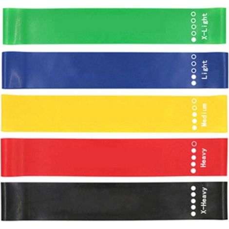 Pack de 5 bandes de résistance fitness, format 600×50 mm, couleurs multiples