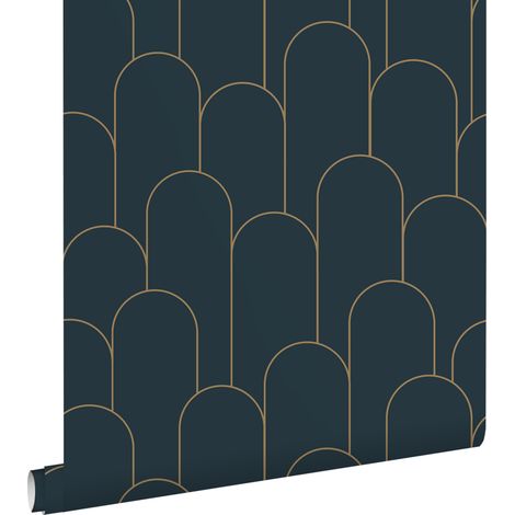 papier peint art déco bleu foncé et or - ESTAhome (1/5)