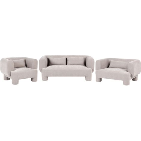 Set da salotto divano a 3 posti, divanetto e poltrona in tessuto beige scuro Hogbo
