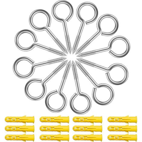 Lot de 12 vis autotaraudeuses M5 x 65 en acier inoxydable, crochets ronds, œillets à vis (1/5)