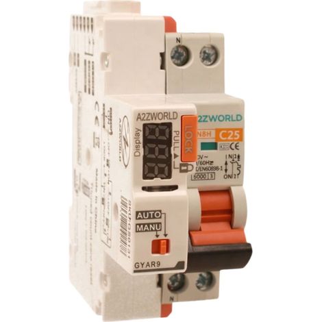 MCB Interruttore Magnetotermico Con Riarmo Automatico, Curva C 1P+N 2M 6000A AC 230V PN8H, 3 Tentativi (10s/60s/300s), Corrente Disponibili 2A 3A 4A 5A 6A 10A 13A 16A 20A 25A 32A (C25A)