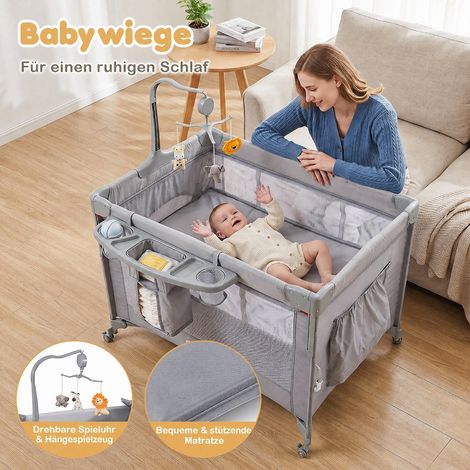 5 in 1 Baby Pack and Play Infant Bedside Sleeper with Mattress-Grey (1/5)
