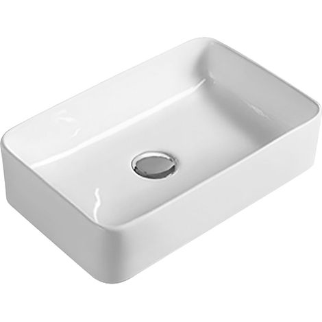 Rectangular Compact Ceramic Countertop Vessel without Overflow - 365mm