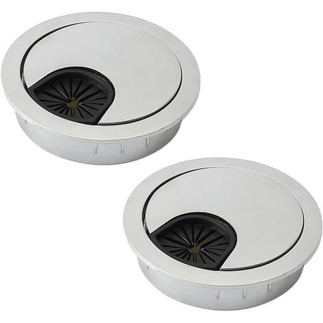 Lot de 2 cache-câbles ronds pour bureau - Argent brillant