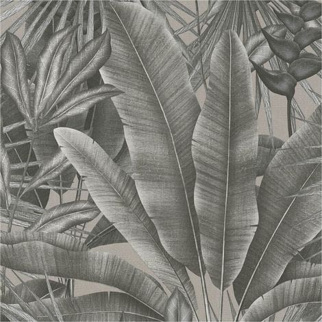 Carta da parati natura Profhome 396473 Carta da parati TNT goffrata a caldo leggermente strutturata con design giungla opaca grigio beige nero 5,33 m2 (1/5)