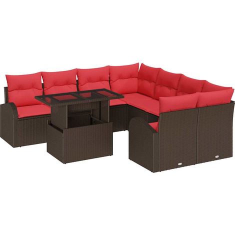 Set Divano da Giardino 9 pcs Marrone polyrattan vidaXL