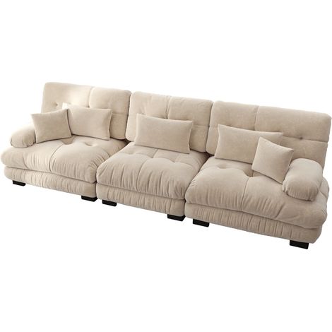 3-Sitzer Modulares Ecksofa mit Tiefensitz, Chenille Schlafsofa Komfortabel Gepolstert für Wohnzimmer, Apartment, Studio, Büro, Chenille Hellbraun (1/5)
