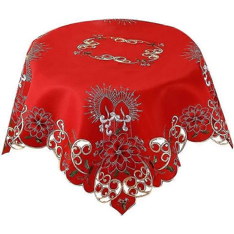 Nappe de Noël brodée, nappe ronde ajourée, pour restaurant, repas de Noël, fête. (1/5)