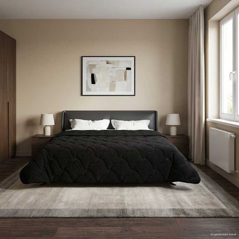 vidaXL  Summer Duvet  Black 220 x 240 cm Microfiber and Teddy fleece