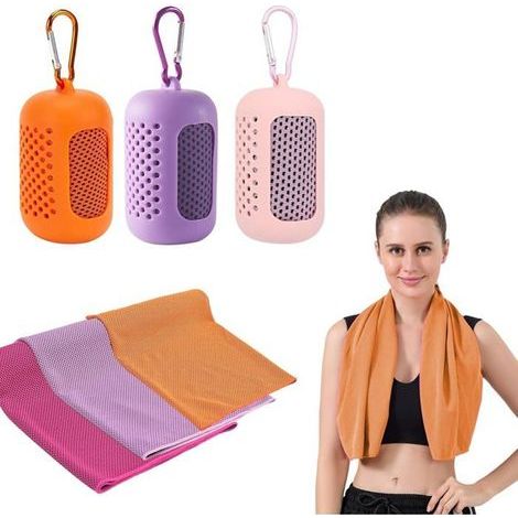 KLVGTIFS PU – 3er-Pack kühlende Sporthandtücher aus weicher Mikrofaser mit tragbaren, atmungsaktiven Silikonhüllen, Pink-Orange-Veil (1/5)