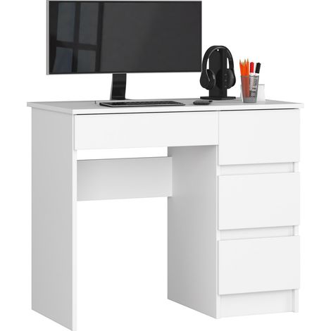 Akord – Bureau droit 90 cm – 4 tiroirs – Panneau stratifié blanc – Dimensions 90x50x77 cm – Finition mate (1/5)
