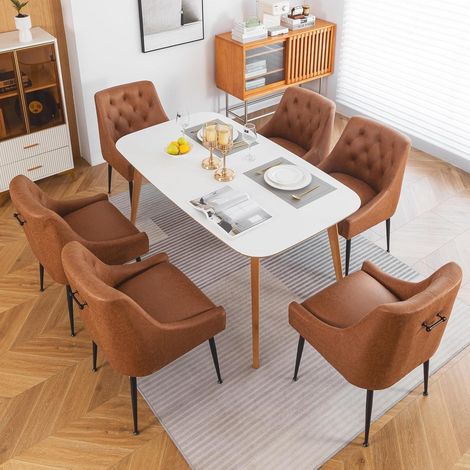 Esszimmerstühle 6er Set mit 13cm Kissen, Metallbeinen und Griff, Hellbraun (1/5)