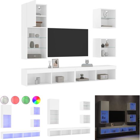 The Living Store 5-tlg. Wohnwand mit LED-Beleuchtung Weiß Holzwerkstoff - TV-Möbel (1/5)