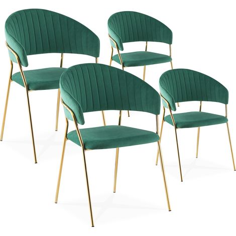 Lot de 4 chaises Margaux velours vert pieds dorés (1/3)