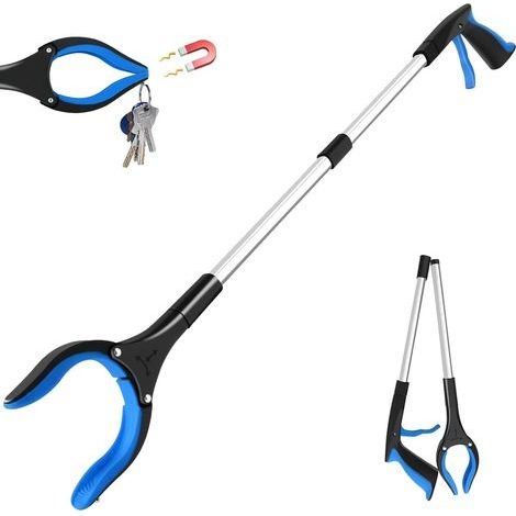 Pince de Ramassage Pliante 82cm, 360° Tête Rotative Pince Ramasse Objet en Aluminium, Pince de Préhension, Pince Telescopique avec Embouts Magnétiques, Ramasseur de Déchets (Bleu) (1/5)